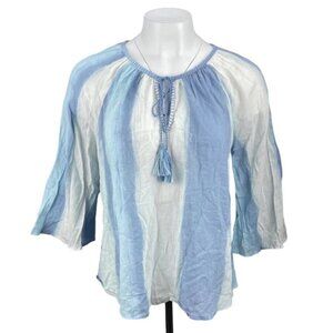 AERIE Tassel Tie Neck 3/4 Sleeve Blouse Sz Medium